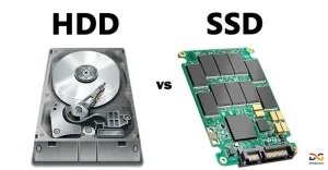 برد ssd در سمت راست و هد و دیسک hdd در سمت چپ صفحه برای مقایسه