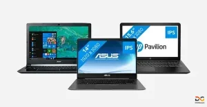 3 لپ تاپ asus و hp و acer از روبرو درب باز