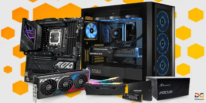 موس، کیبورد و مانیتور روی میز گیمینگ