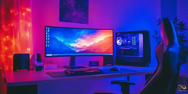 میز کار با تجهیزات کامپیوتری مدرن